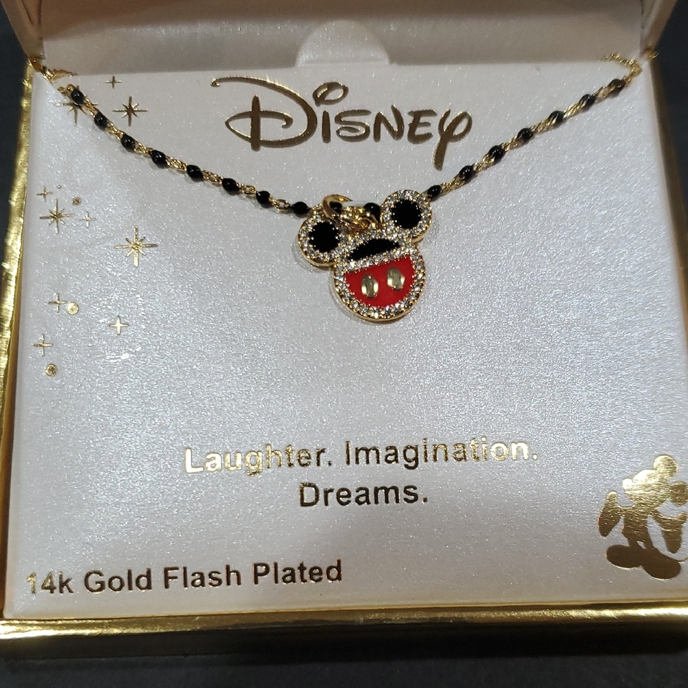 Disneyβs Mickey Mouse 14k gold flash plated pave mickeyβ pendant necklace new